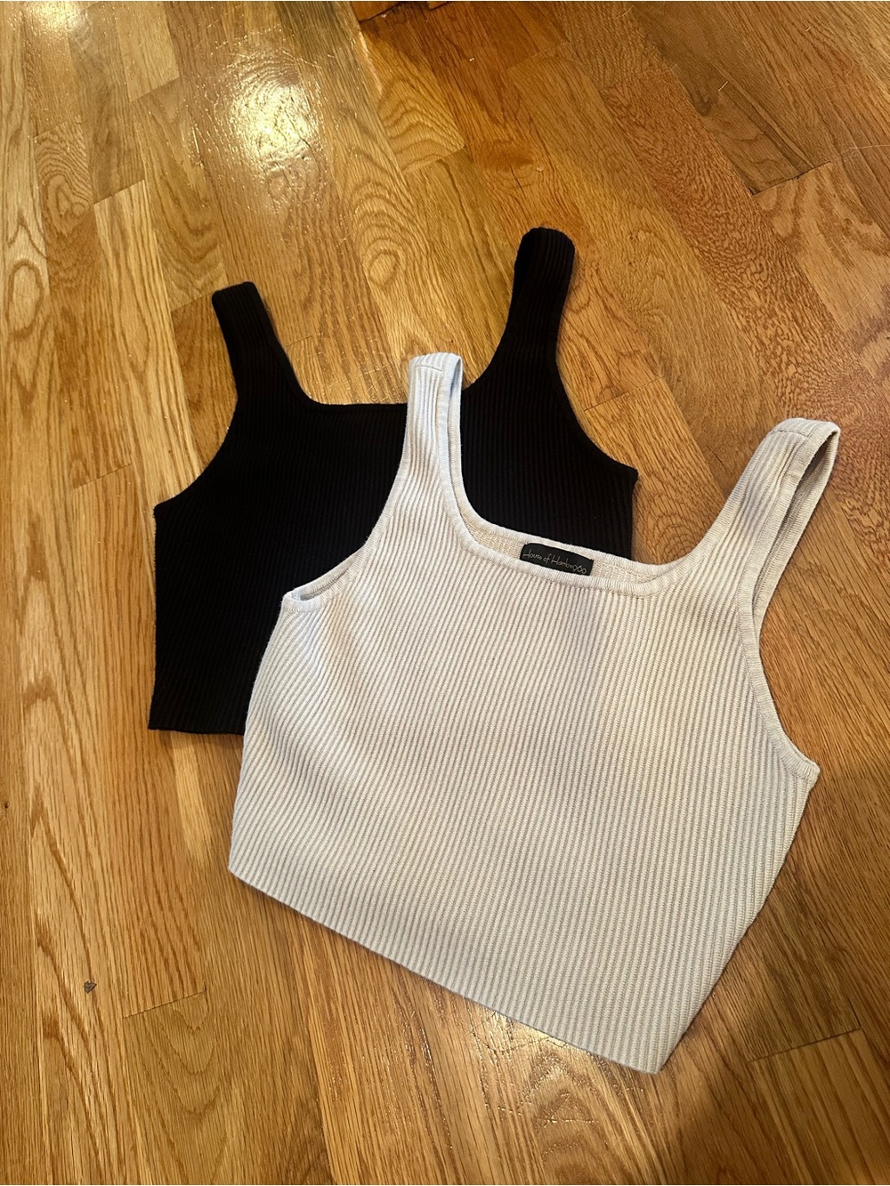 House of Harlow 1960 Ribbed Crop Tank Duo in Black and Cream